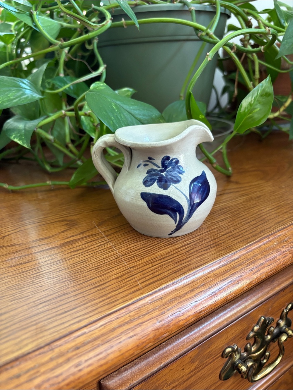 Williamsburg Vintage Pottery Hand-Painted Blue Floral Ceramic Creamer